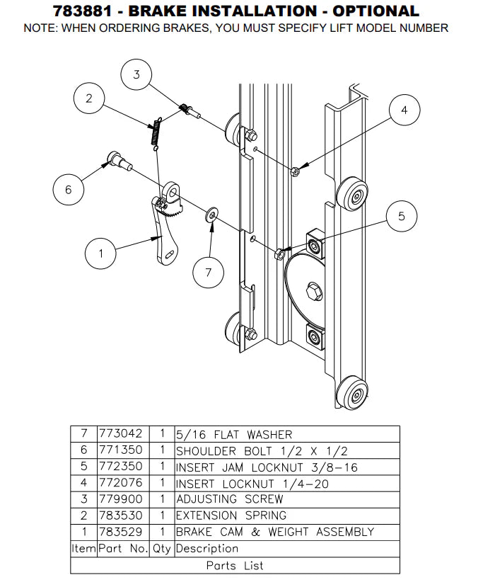 Sumner 2000MBK mast brake kit for 2000 Series lifts part 783881