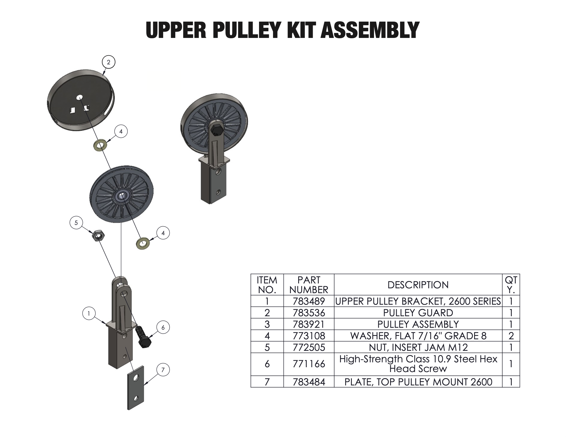 Sumner Series 2000 upper pulley kit assembly parts diagram for 783924 replacement parts