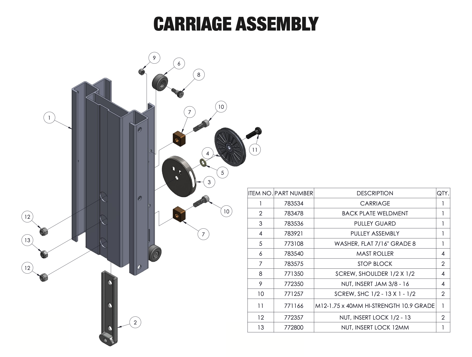 Sumner Series 2000 carriage assembly parts diagram for 783534 replacement parts