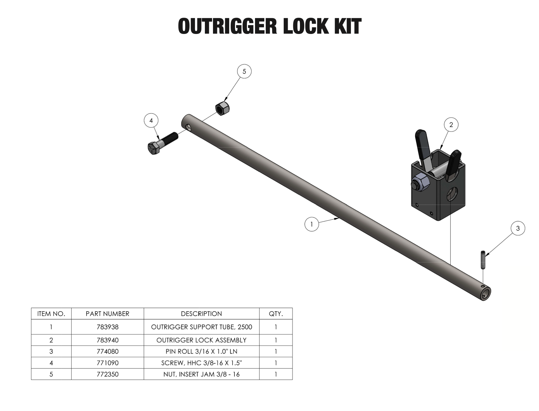 Sumner Series 2000 outrigger lock kit parts diagram with 783938 support tube and 783940 lock assembly