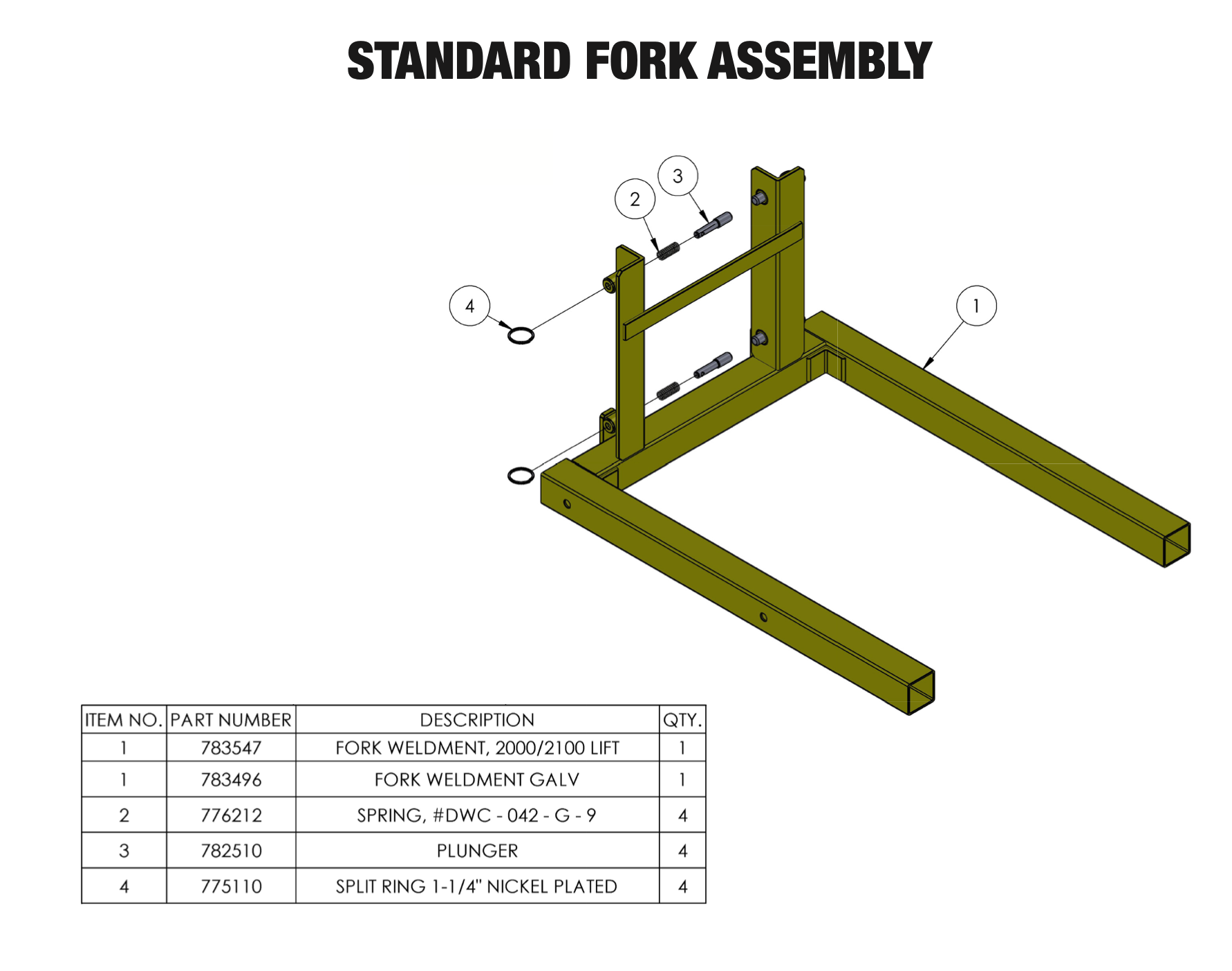     Sumner Series 2000 standard fork assembly parts diagram for 783547 replacement parts