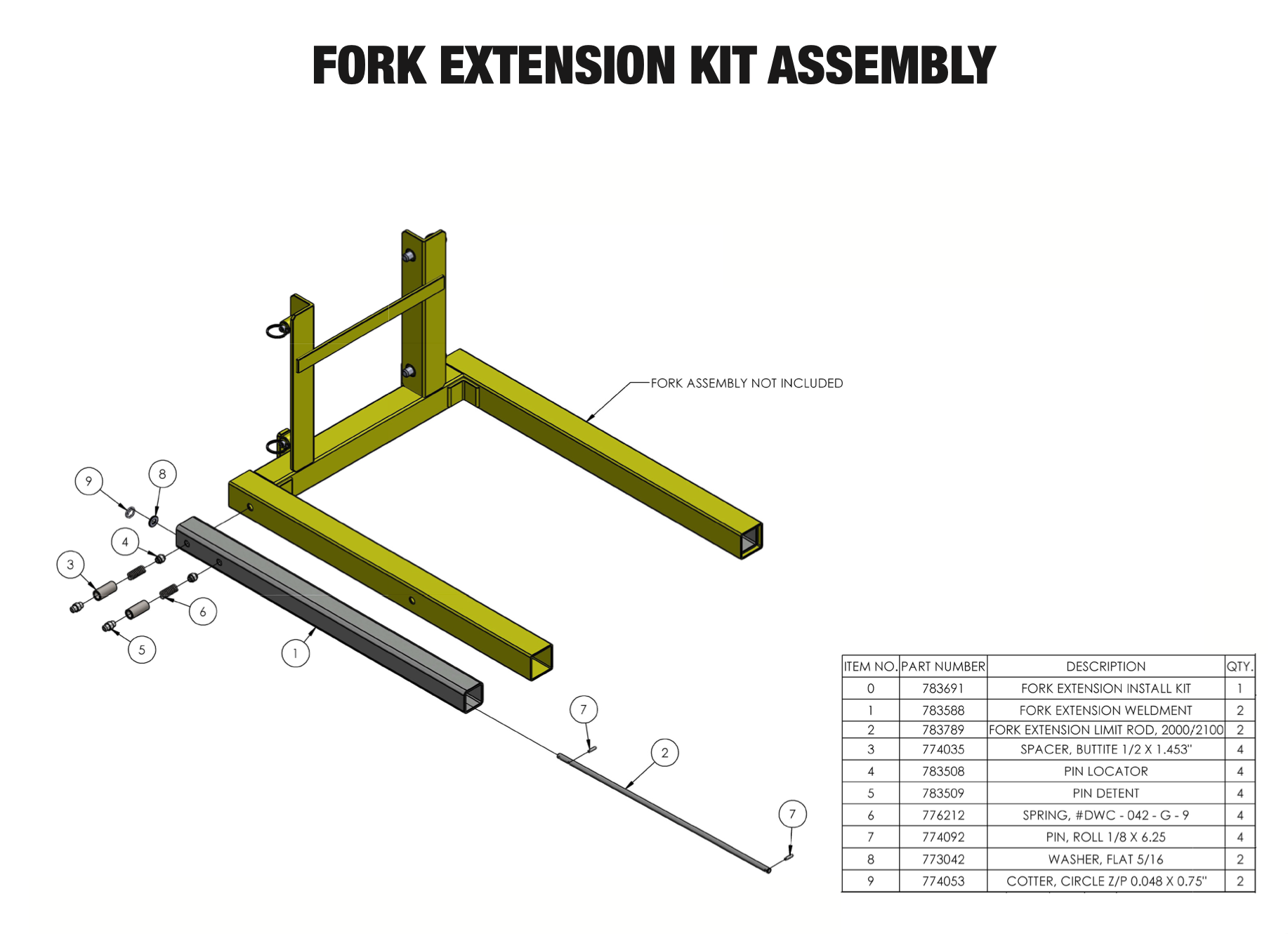     Sumner Series 2000 fork extension kit assembly parts diagram for 783691 replacement parts